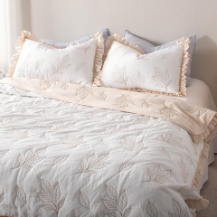 Faux Cotton-linen Embroidery Quilt with Ruffle Edge