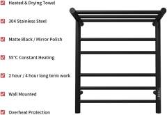 KWW Towel Warmer Wall Mount Electric Plug-in/ Heated Towel Rack Matte Black