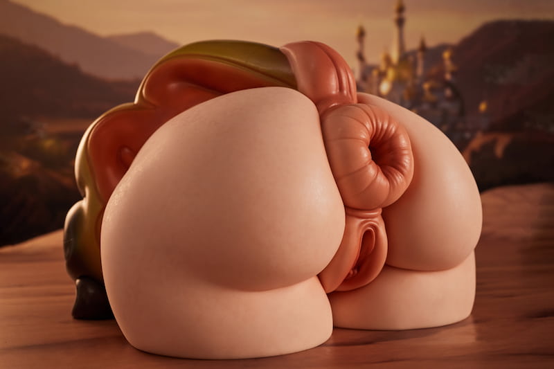 PA-Peppy: Rounded and full hips are presented against a warm-toned background, featuring realistic contours and folds alongside a smooth, warm, and lifelike skin texture.