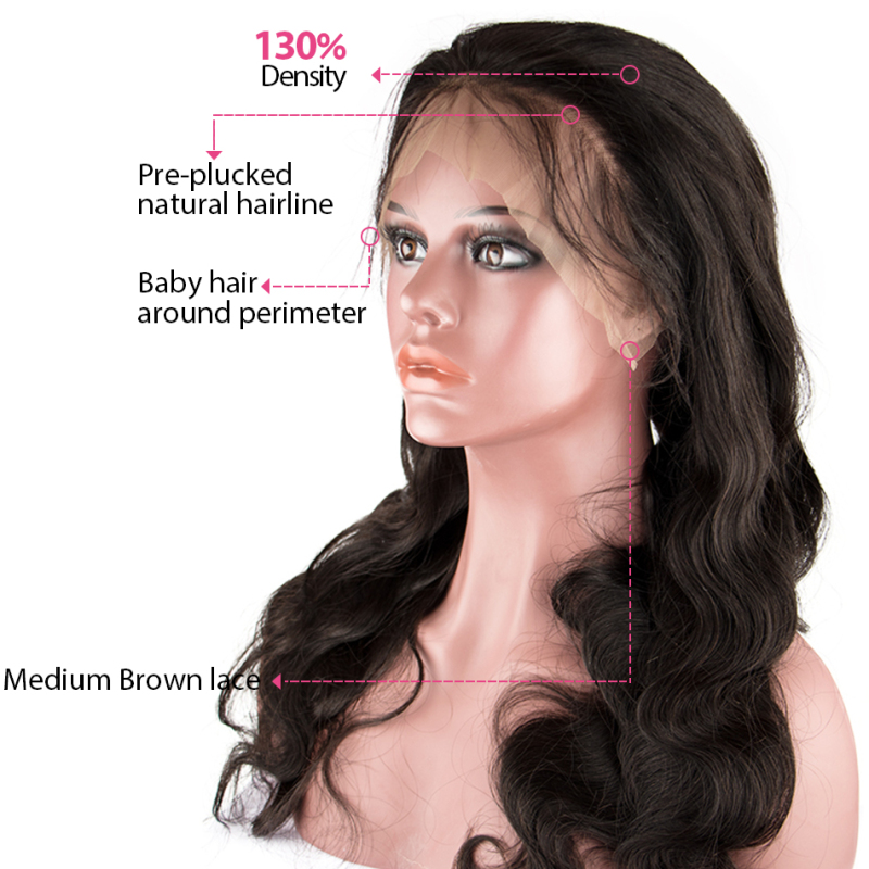 Raw Hair Body Wave Lace Front Wig 130% Density  Medium Brown Lace Wholesale