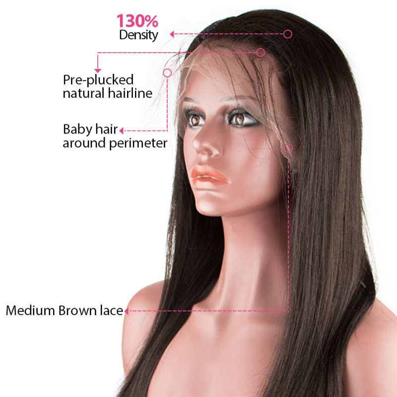 Raw Hair Straight Full Lace Wig 130% Density  Medium Brown Lace Wholesale