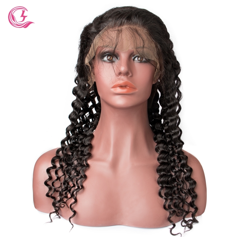 Virgin Hair Deep Wave Lace Front Wig 130% Density  Medium Brown Lace Wholesale