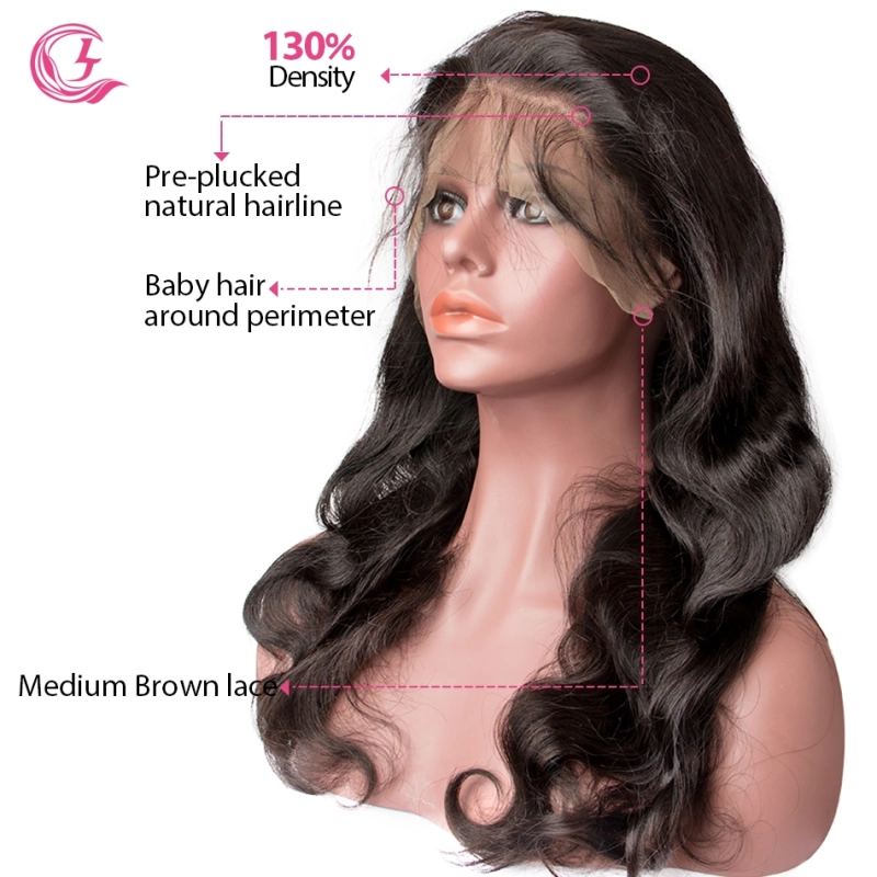 Virgin Hair Body Wave Lace Front Wig 130% Density  Medium Brown Lace Wholesale