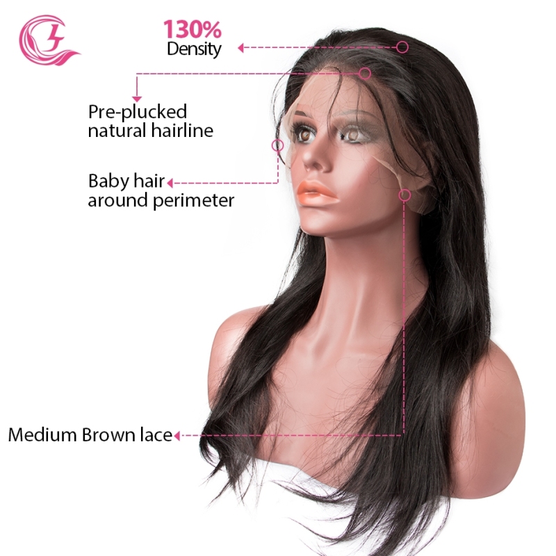 Straight Full Lace Wig  Virgin Hair 130% Density  Medium Brown Lace Wholesale