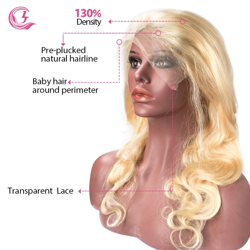 Virgin Hair #613 Body Wave Lace front Wig 130% Density  Transparent Lace Wholesale