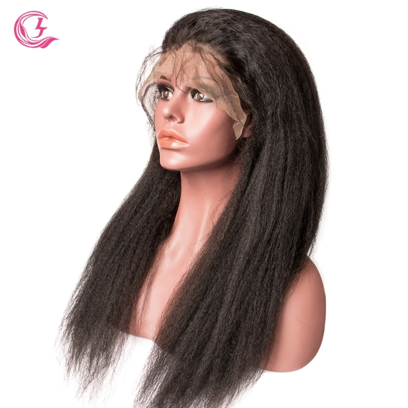 Virgin Hair Yaki Straight Lace Front Wig 130% Density  Medium Brown Lace Wholesale