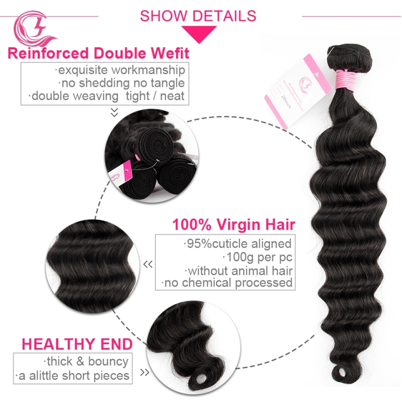 Virgin Hair of Ocean Wave Bundle Natural black color 100g With Double Weft For Medium High Market