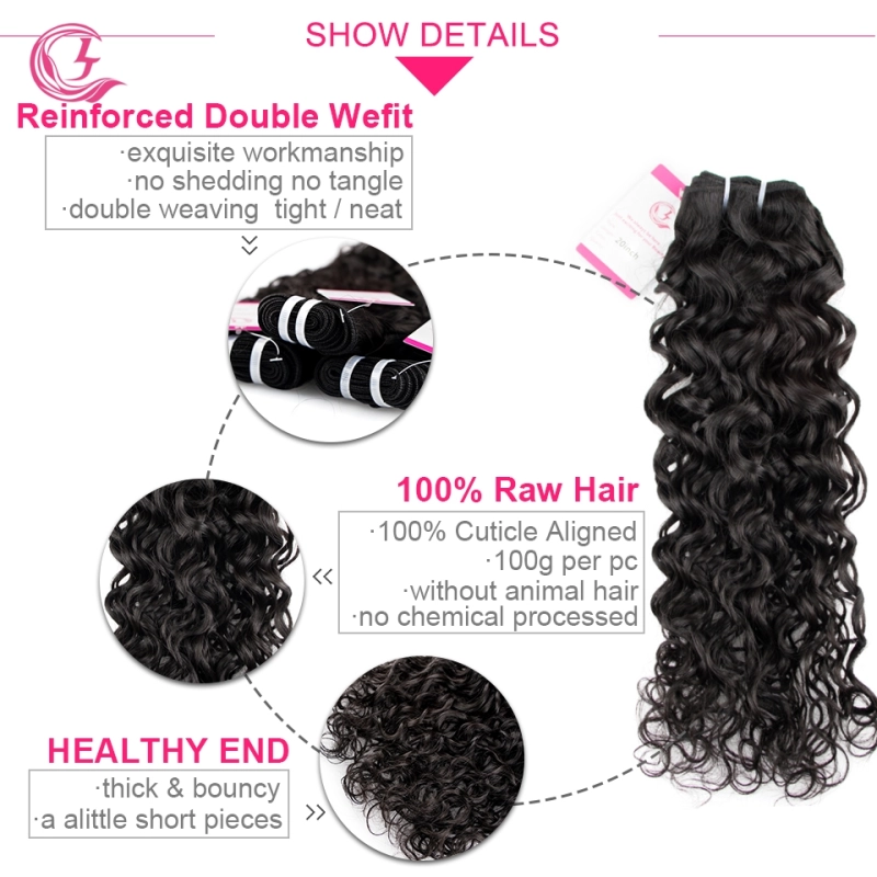 Unprocessed Raw Hair French Wave Bundle Natural black color 100g With Double Weft