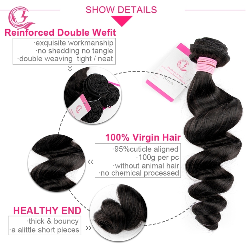 Virgin Hair of  Loose  Wave Bundle Natural black color 100g With Double Weft For Medium High Market