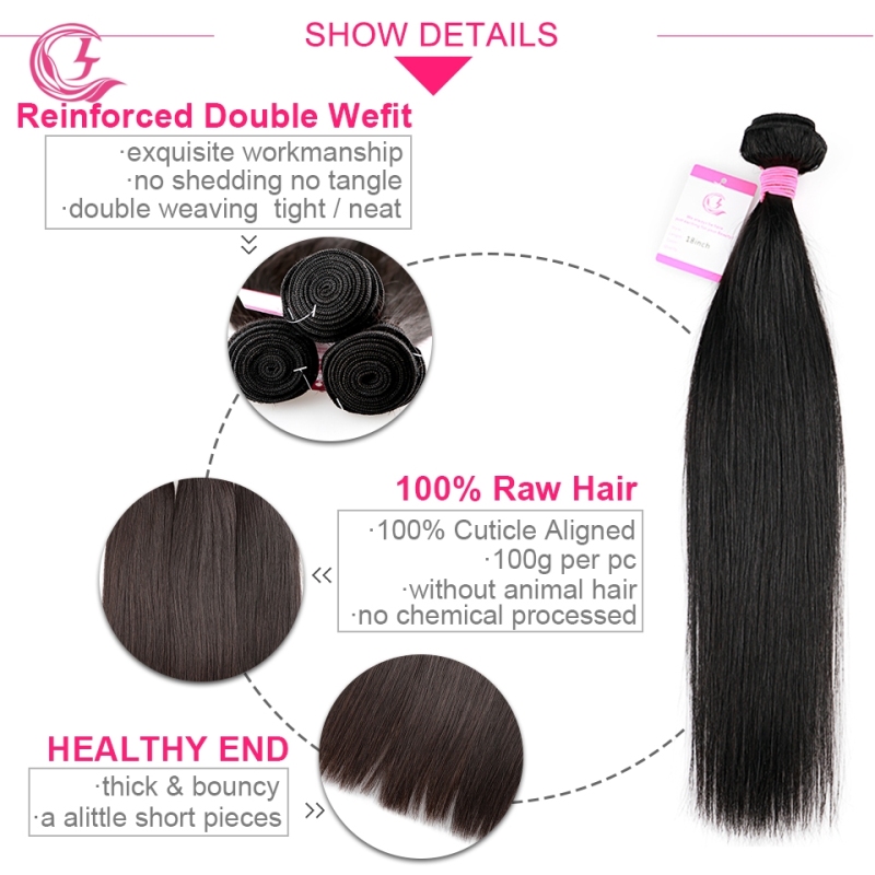 Unprocessed Raw Hair Straight Bundle Natural black color 100g With Double Weft