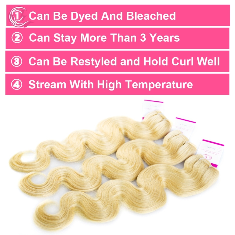 Unprocessed Raw Hair Body Wave Bundle #613 Blonde 100g With Double Weft