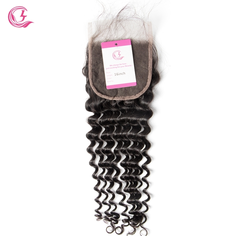 Virgin Hair of Deep Wave  Natural Wave 4X4 closure Natural black color 130 density For Medium High Market