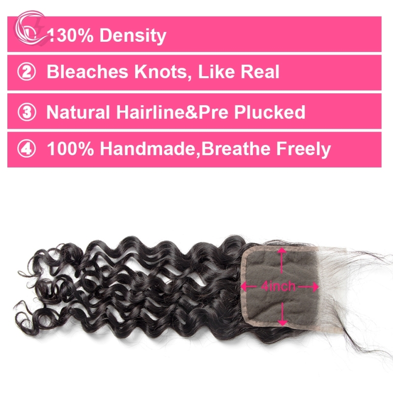 Virgin Hair of  Italian Curl Natural Wave 4X4 closure Natural black color 130 density For Medium High Market