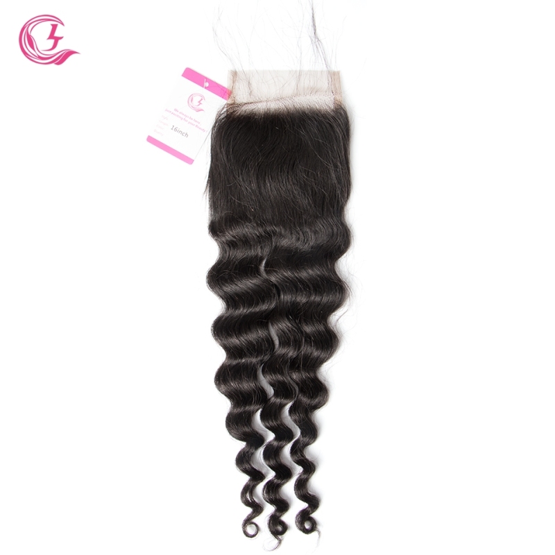 Virgin Hair of Ocean Wave  4X4 closure Natural black color 130 density For Medium High Marke