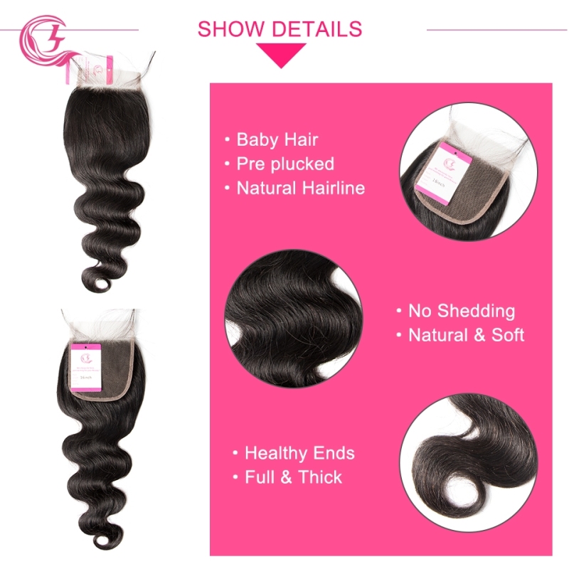 Virgin Hair of Indian Wave 4X4 closure Natural black color 130 density For Medium High Marke