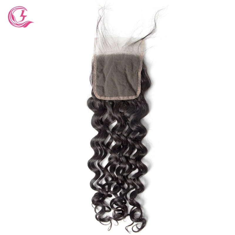 Virgin Hair of  Italian Curl Natural Wave 4X4 closure Natural black color 130 density For Medium High Market