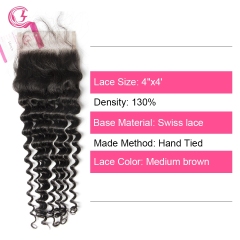 Virgin Hair of Deep Wave  Natural Wave 4X4 closure Natural black color 130 density For Medium High Market