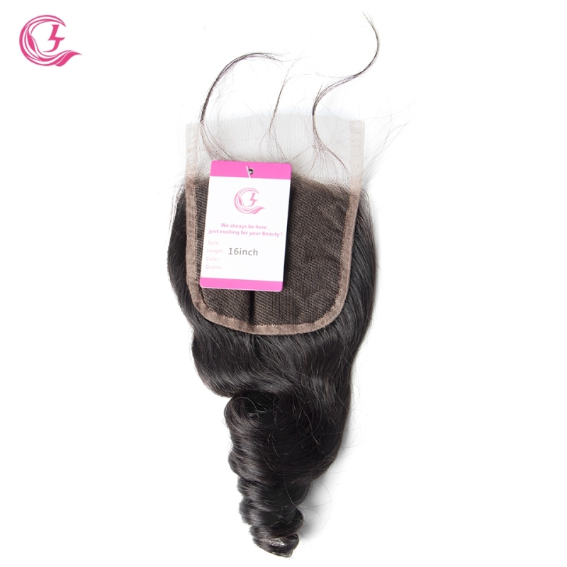 Virgin Hair of Loose Wave  4X4 closure Natural black color 130 density For Medium High Marke