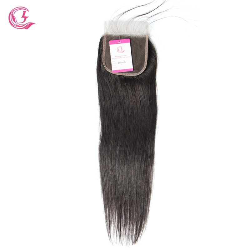 Virgin Hair of Straight 4X4 closure Natural black color 130 density For Medium High Marke