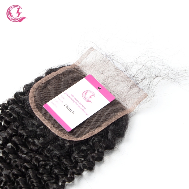 Virgin Hair of Kinky Curl  4X4 closure Natural black color 130 density For Medium High Marke