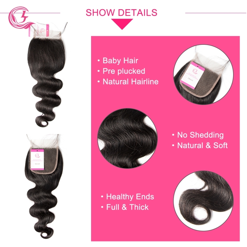 Virgin Hair of Body Wave  4X4 closure Natural black color 130 density For Medium High Market