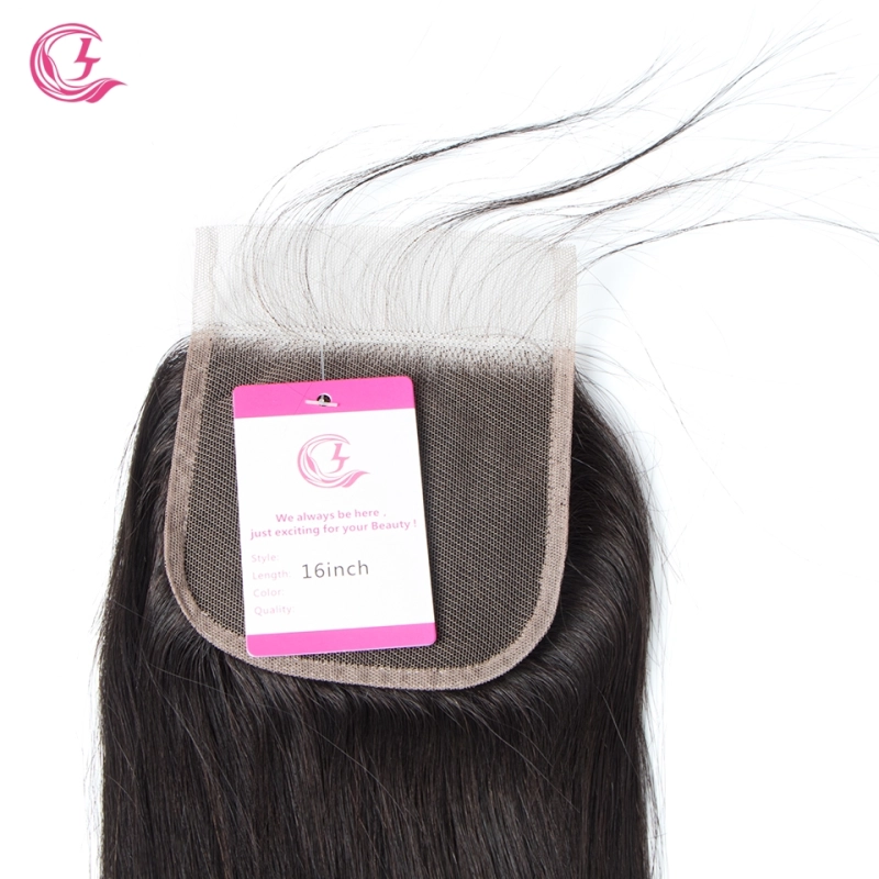 Virgin Hair of Straight 4X4 closure Natural black color 130 density For Medium High Marke