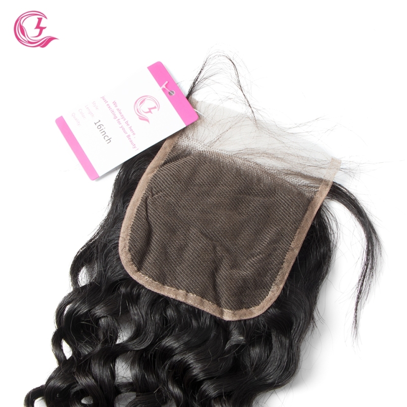 Unprocessed Raw Hair French  Wave 4x4 Closure Natural Color Medium Brown 130 density