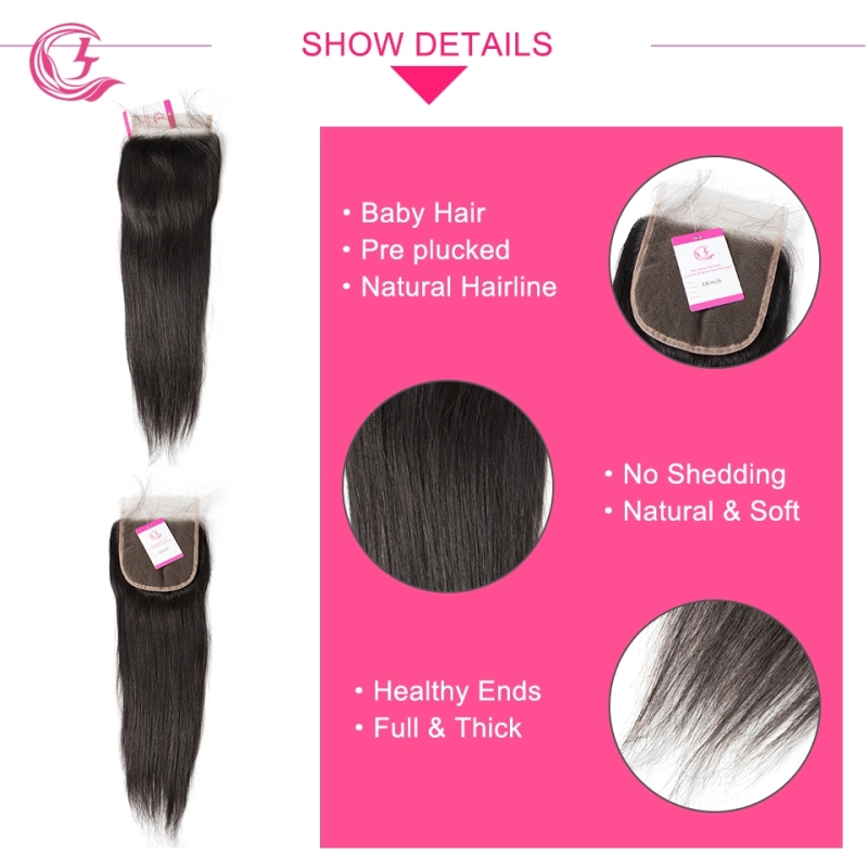 Unprocessed Virgin hair Straight 5x5 Closure Natural Color Medium Brown 130 density