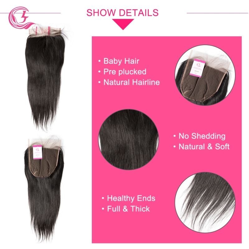 Unprocessed Raw hair  Straight  7x7 Closure Natural Color Medium Brown 130 density
