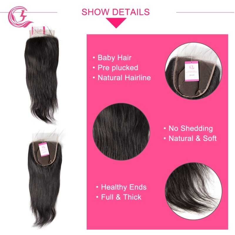 Virgin hair  Straight  6x6 Closure Natural Color Medium Brown 130 density