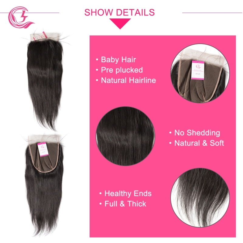 Virgin hair  Straight  7x7 Closure Natural Color Medium Brown 130 density