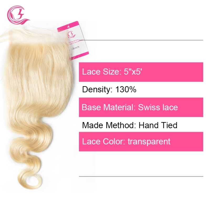 Virgin Hair of Body Wave 5x5 closure 613 # 130% density With Transparent Lace For Medium High Market