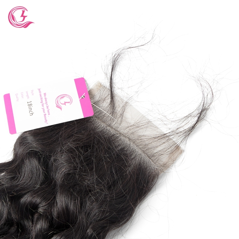 Virgin Hair of French Wave 4X4 closure Natural black color 130 density For Medium High Marke