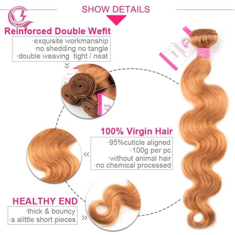 Virgin Hair of Body Wave Bundle 30# 100g With Double Weft For Medium High Market