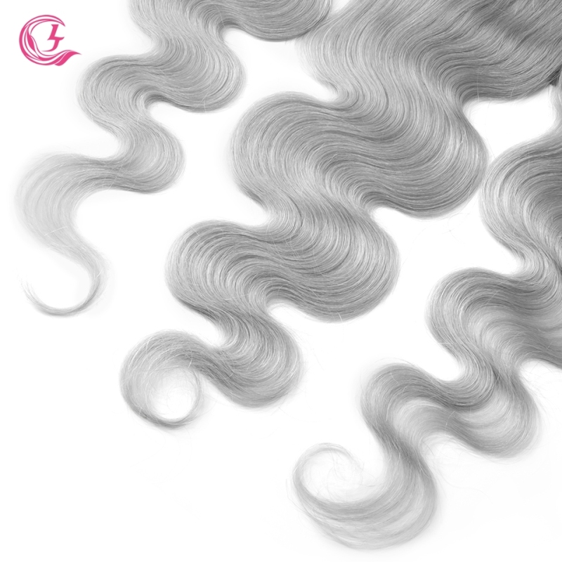 Virgin Hair of Body wave 13x4 Frontal Gray# 130% density With Transparent Lace For Medium High Market