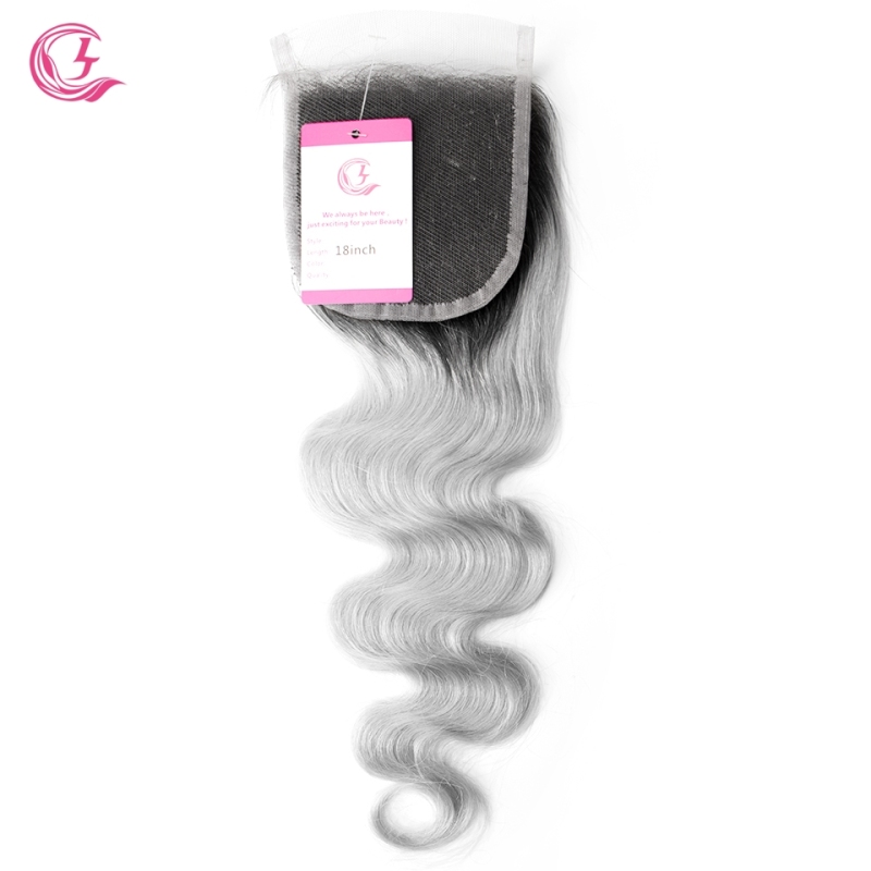 Virgin Hair of Body wave 4X4 closure 1b/Gray# 130% density With Medium brown Lace For Medium High Market