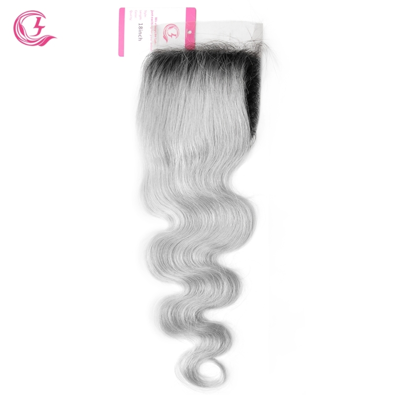 Virgin Hair of Body wave 4X4 closure 1b/Gray# 130% density With Medium brown Lace For Medium High Market