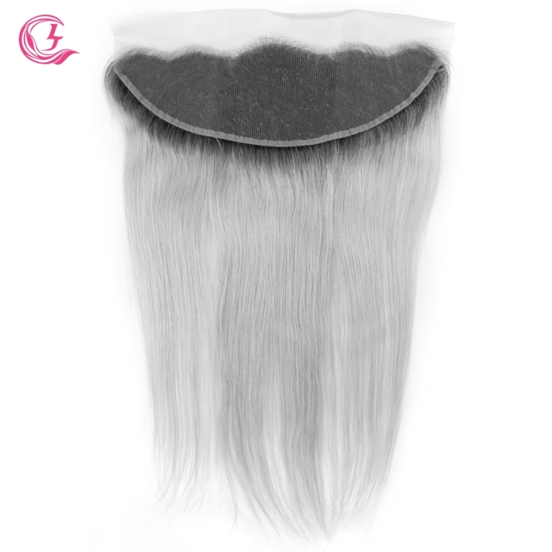 Virgin Hair of Straight 13x4 Frontal 1b/Gray# 130% density With Medium brown Lace For Medium High Market