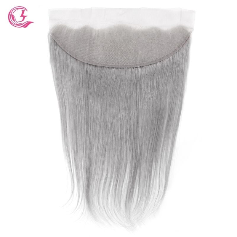 Virgin Hair of Straight 13x4 Frontal Gray# 130% density With Transparent Lace For Medium High Market