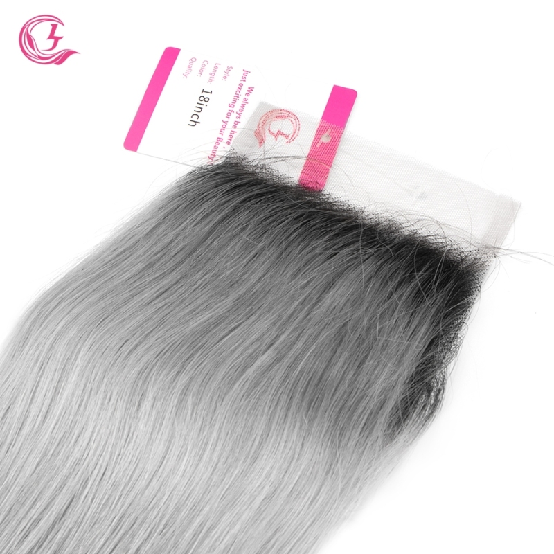 Virgin Hair of Straight 4X4 closure 1b/Gray 130% density With Medium brown Lace For Medium High Market