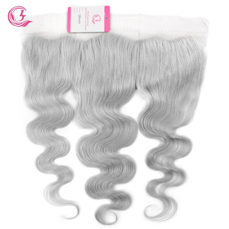Virgin Hair of Body wave 13x4 Frontal Gray# 130% density With Transparent Lace For Medium High Market