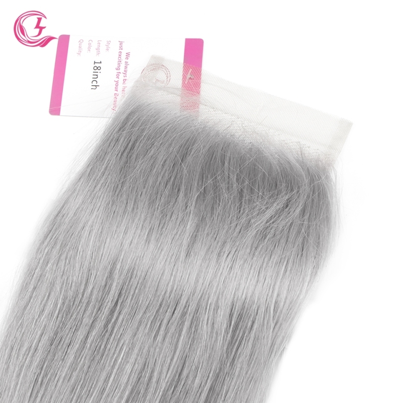 Virgin Hair of Straight 4X4 closure Gray# 130% density With Transparent Lace For Medium High Market