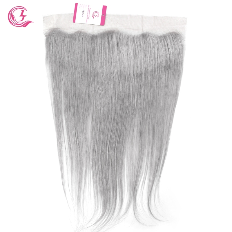 Virgin Hair of Straight 13x4 Frontal Gray# 130% density With Transparent Lace For Medium High Market