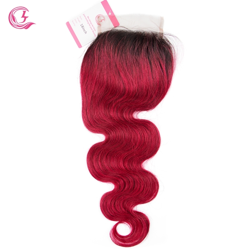 Virgin Hair of Body wave 4X4 closure 1b/99j# 130% density With Medium Brown Lace For Medium High Market