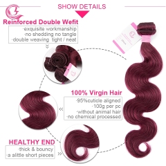 Virgin Hair of Body Wave Bundle 99j# 100g With Double Weft For Medium High Market