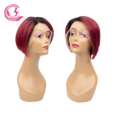 Clj Unprocessed 13X1 Bob Transparent T-Lace Wigs Bone Straight #1B99J Color Peruvian Hair For Medium High Market