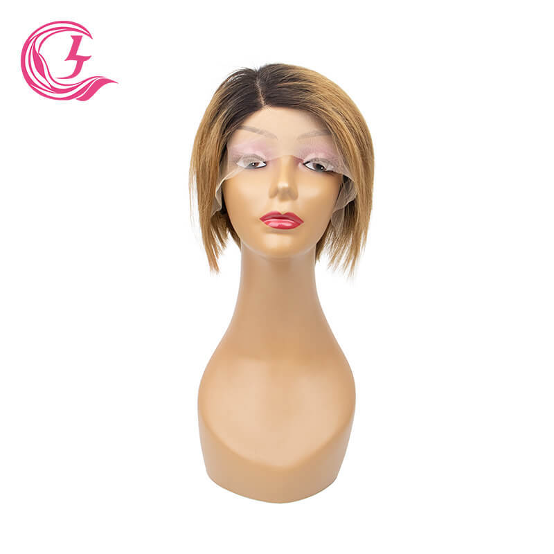 Clj Free Shipping 13X1 Bob Transparent T-Lace Wigs Bone Straight #1B30 Color Peruvian Hair For Medium High Market
