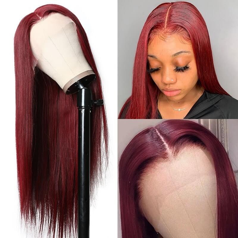 CLJHair Colored Wigs 99J Straight 13x4 Lace Front Virgin Human Hair With 150% Density