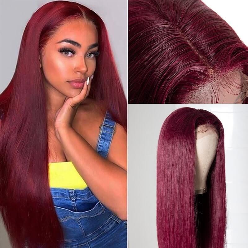 CLJHair Colored Wigs 99J Straight 13x4 Lace Front Virgin Human Hair With 150% Density