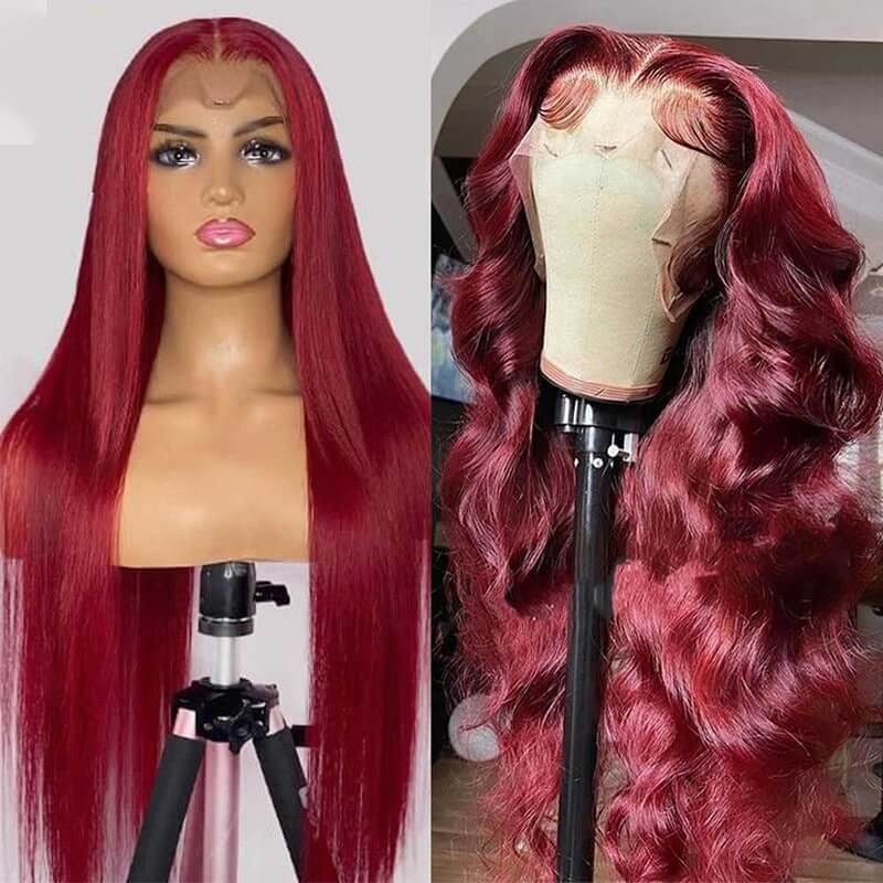 CLJHair Colored Wigs 99J Straight 13x4 Lace Front Virgin Human Hair With 150% Density